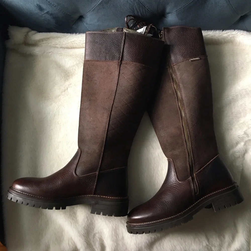 NWT Barbour Ingrid Tall Dark Brown Boots - Picture 6 of 16